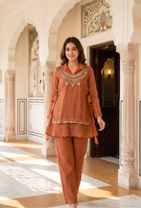 Crush Tissue Embroidered Indo-Western Co-ord Set