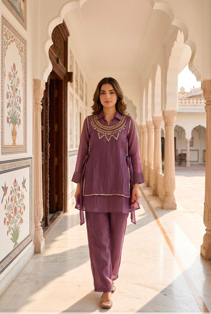 Crush Tissue Embroidered Indo-Western Co-ord Set