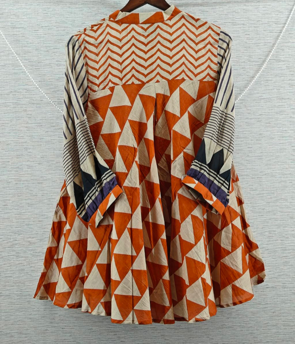 Orange Mul Chanderi Short Kurti for Women