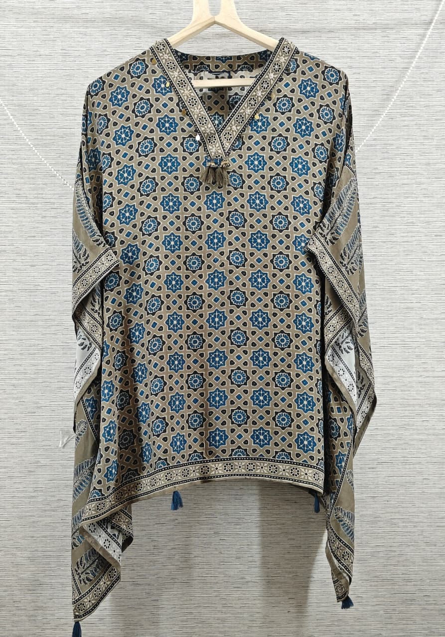 Stone Beige & Indigo Blue Kaftan