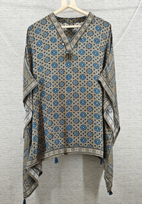 Stone Beige & Indigo Blue Kaftan