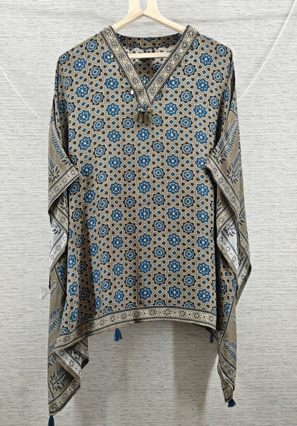 Stone Beige & Indigo Blue Kaftan