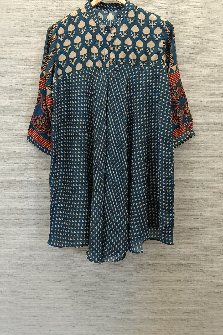 Floral Blue ethnic Short Kurti for Women