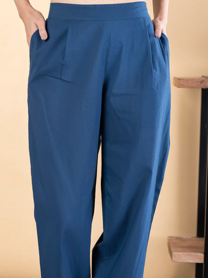 Navy Blue & Rust Cotton Kurta Pant Set