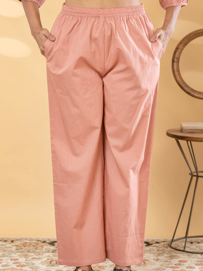 Peach Embroidered Short Kurti Pant Set for Women – Cotton Co-Ord
