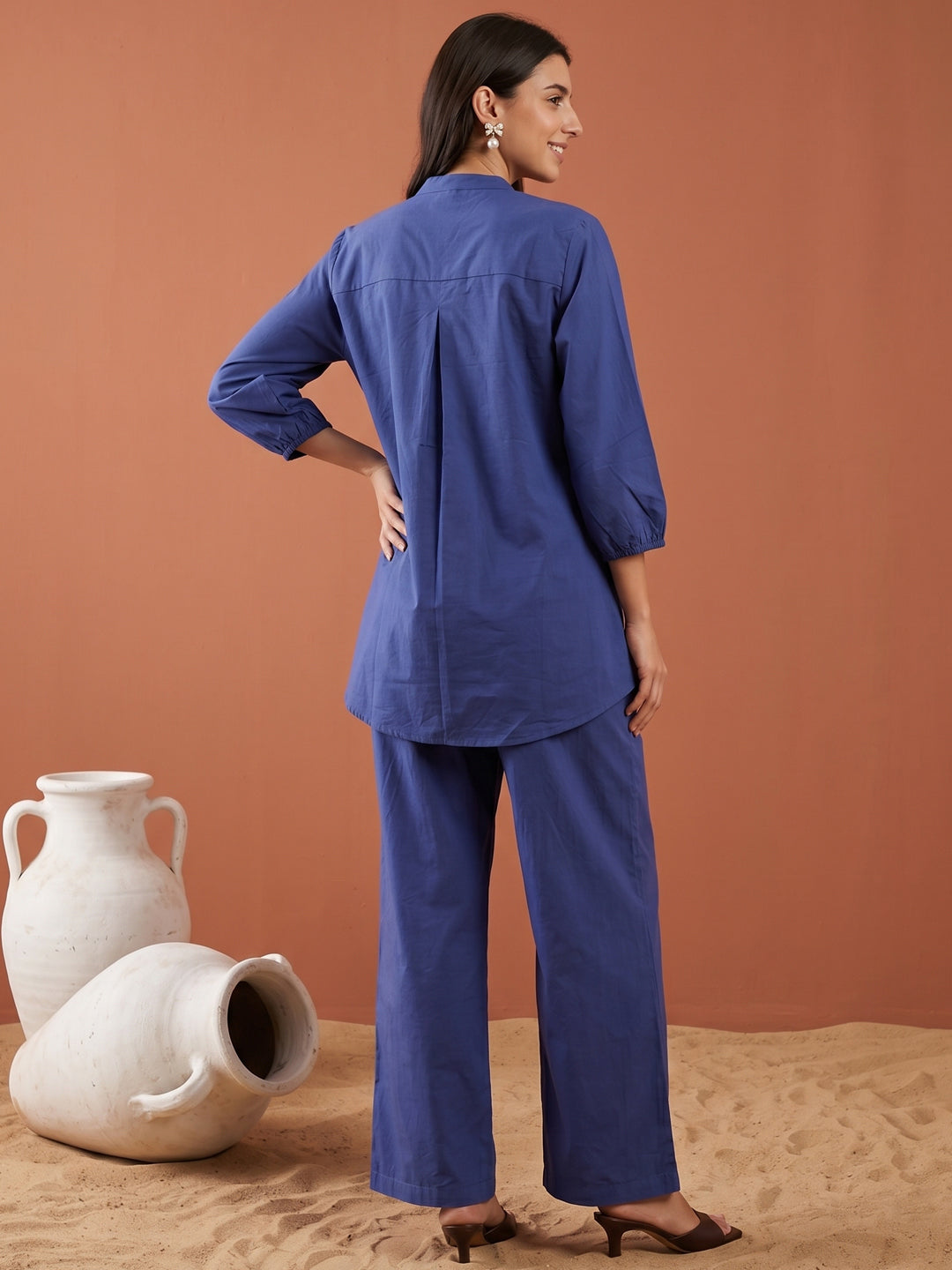 Blue Embroidered Short Kurti Pant Set for Women – Cotton Co-Ord