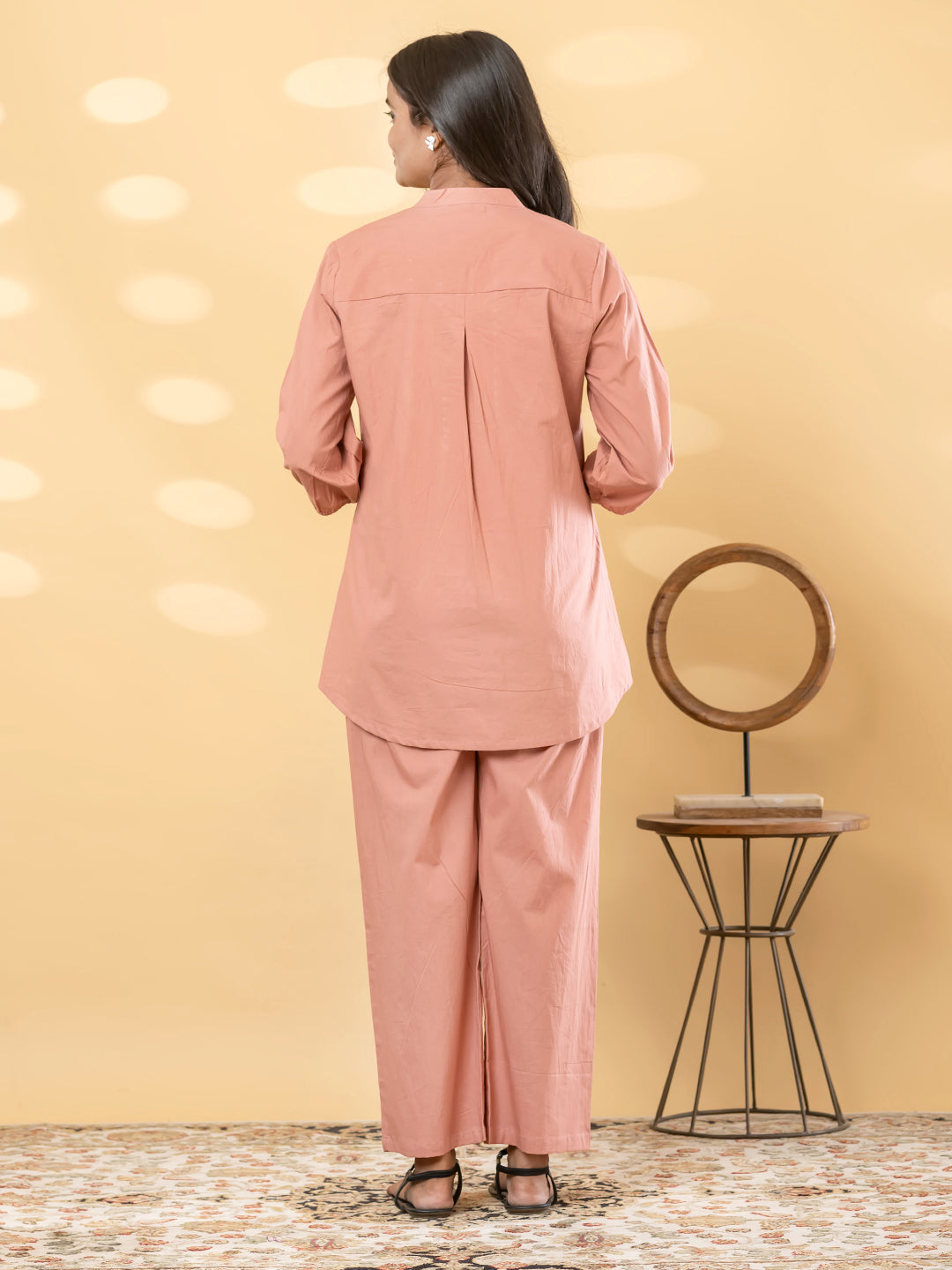 Peach Embroidered Short Kurti Pant Set for Women – Cotton Co-Ord