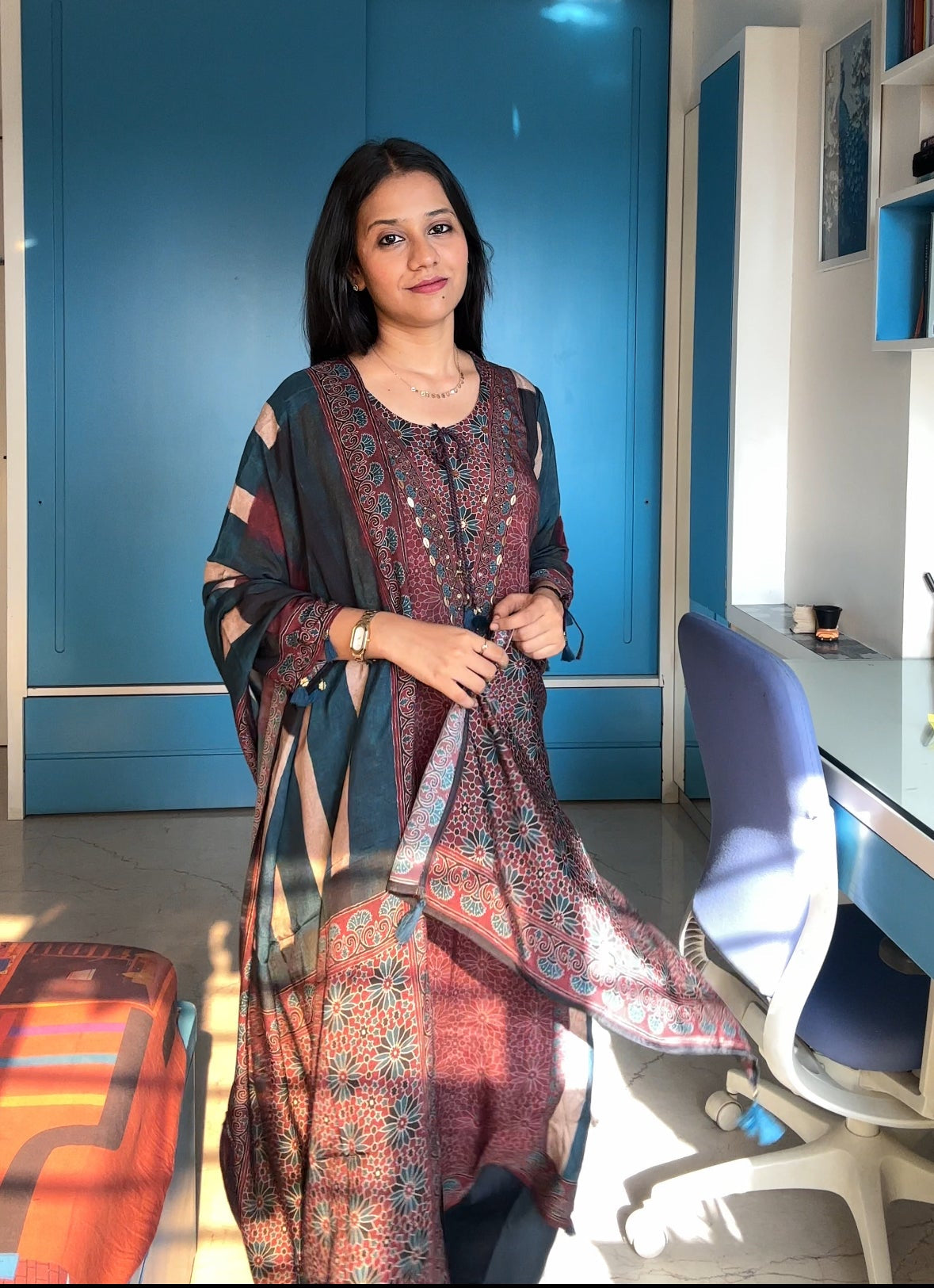Ajrakh  print kurta pant dupatta set for women