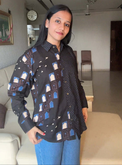Black Printed Cotton Shirt - shirt