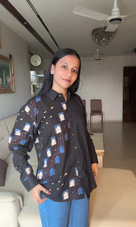 Black Printed Cotton Shirt - shirt