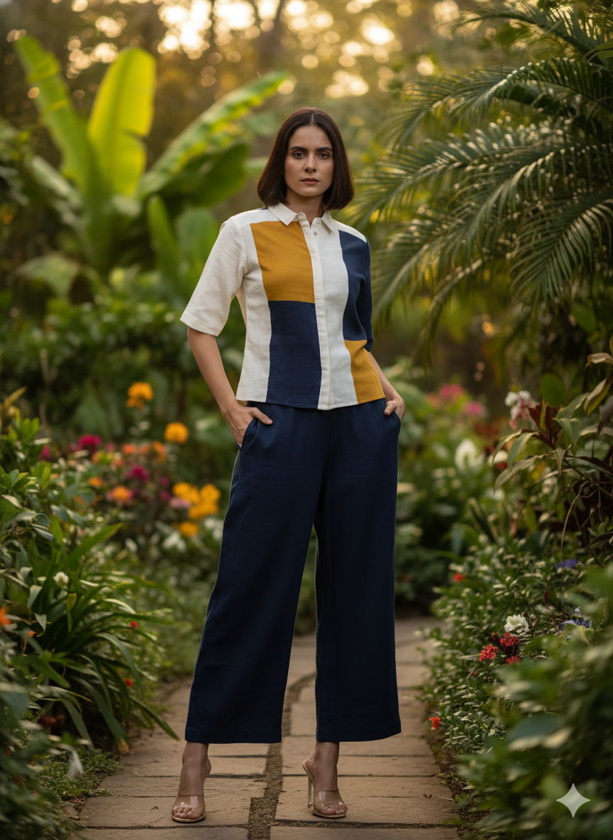 Colour Block Cotton Linen Co-Ord set - Coord Set for Women