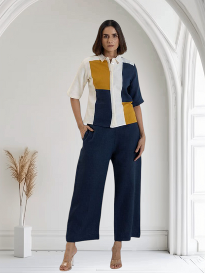 Colour Block Cotton Linen Co-Ord set - Coord Set for Women