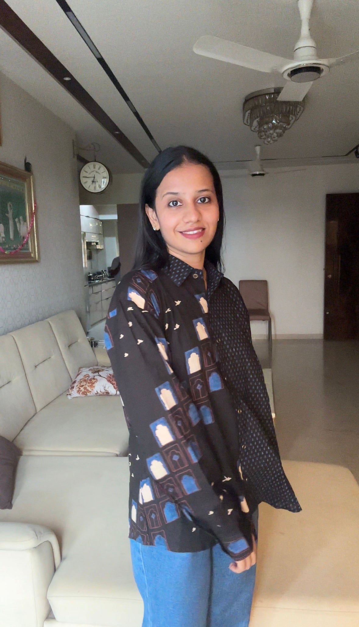 Black Printed Cotton Shirt - shirt