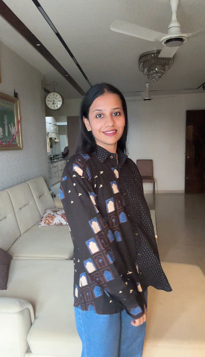 Black Printed Cotton Shirt - shirt