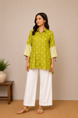 Designer Crepe Fabric Bandhej and Shibori Print shirt