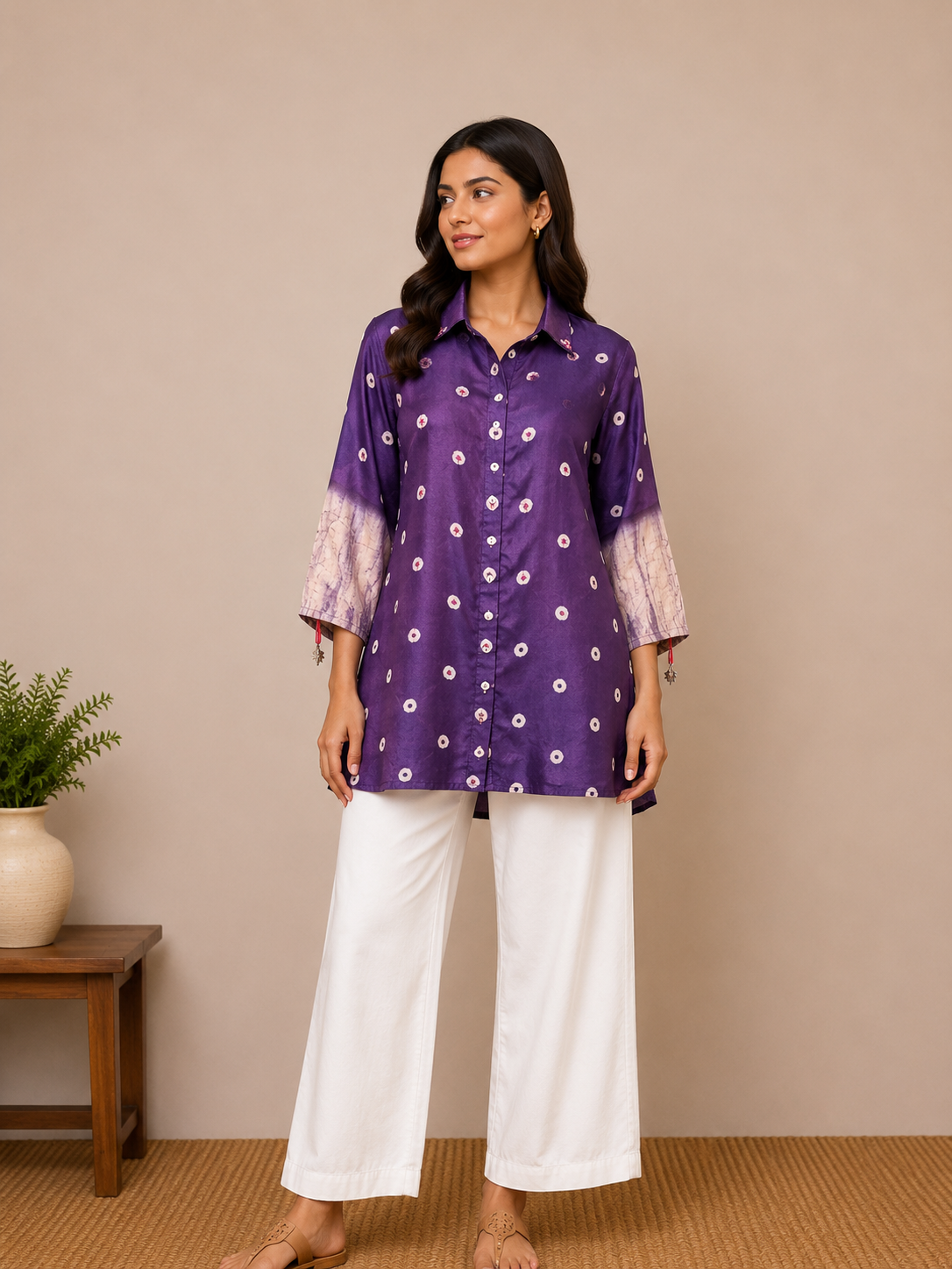 Purple Bandhej and Shibori Print shirt