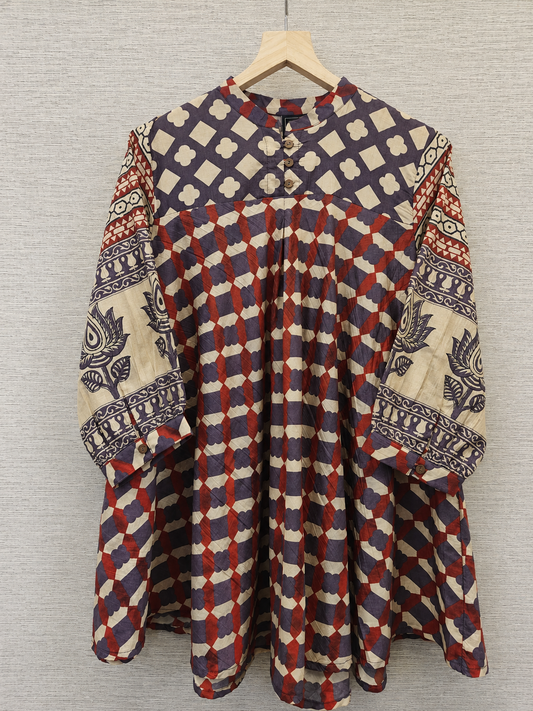 Plum Mul Chanderi Short Kurti for Women