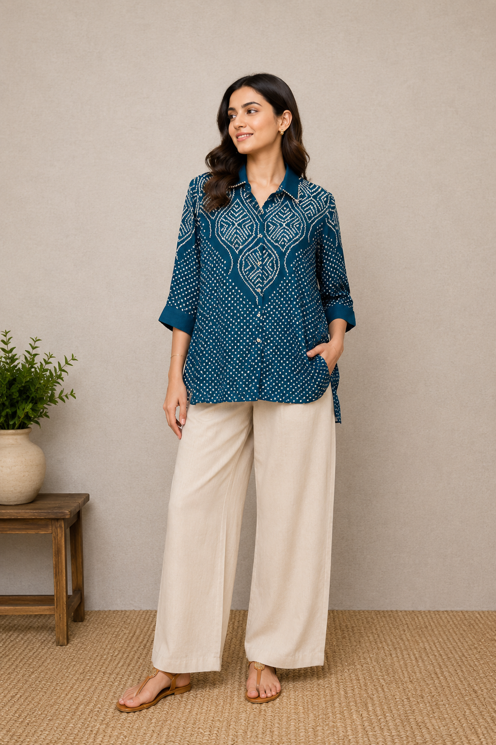 Blue Bandhani embellished Shirt