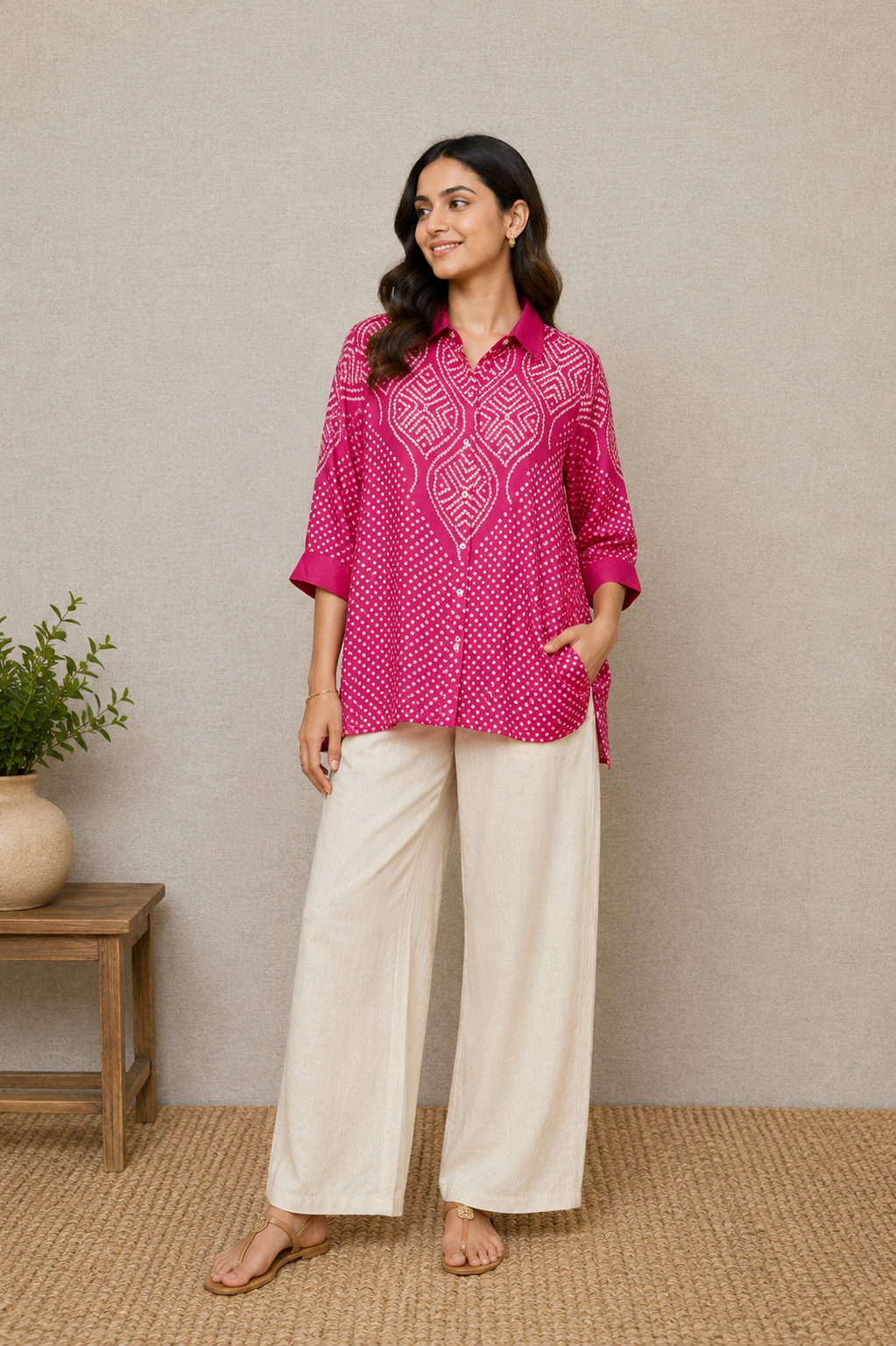Pink Bandhani embellished Shirt
