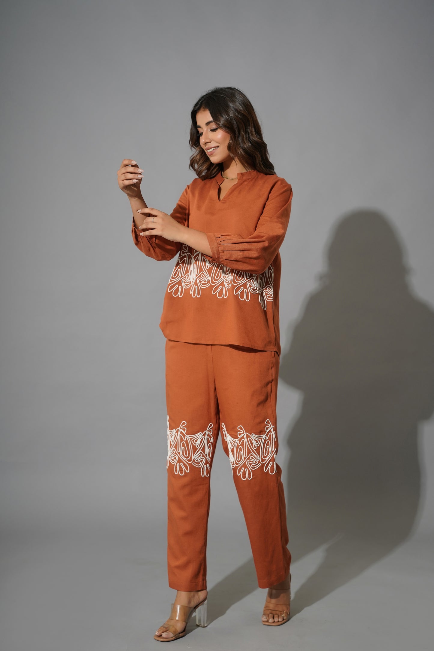 Rust Cotton Embroidered Co-Ord Set