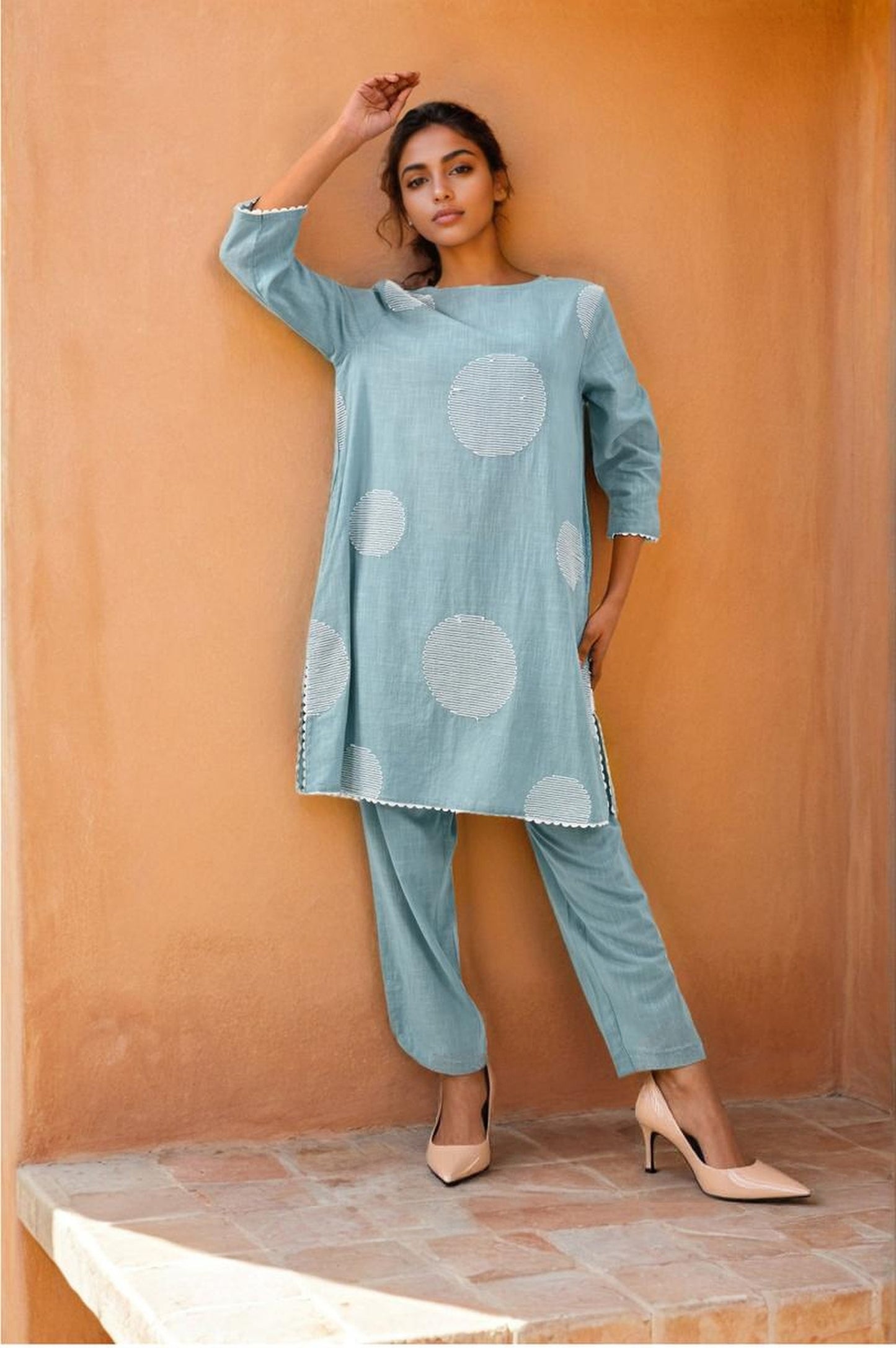 LIGHT BLUE EMBROIDERED KURTA SET