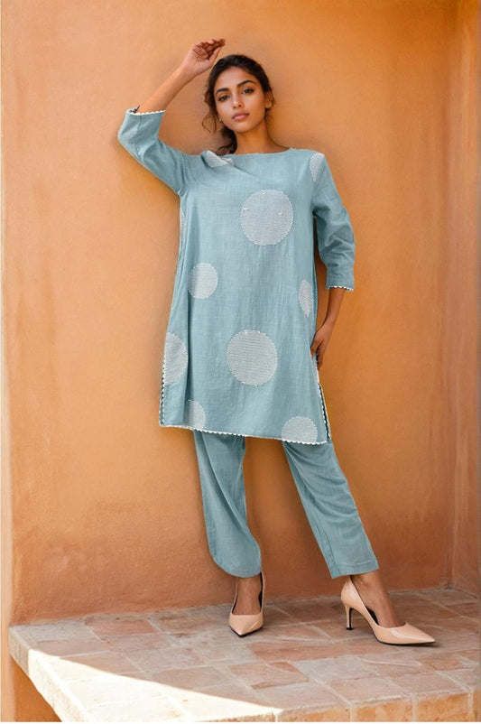 LIGHT BLUE EMBROIDERED KURTA SET