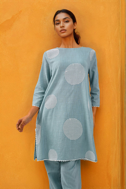 LIGHT BLUE EMBROIDERED KURTA SET