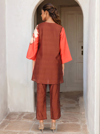 Abstract Print Kurta Pant Set with Straight Fit