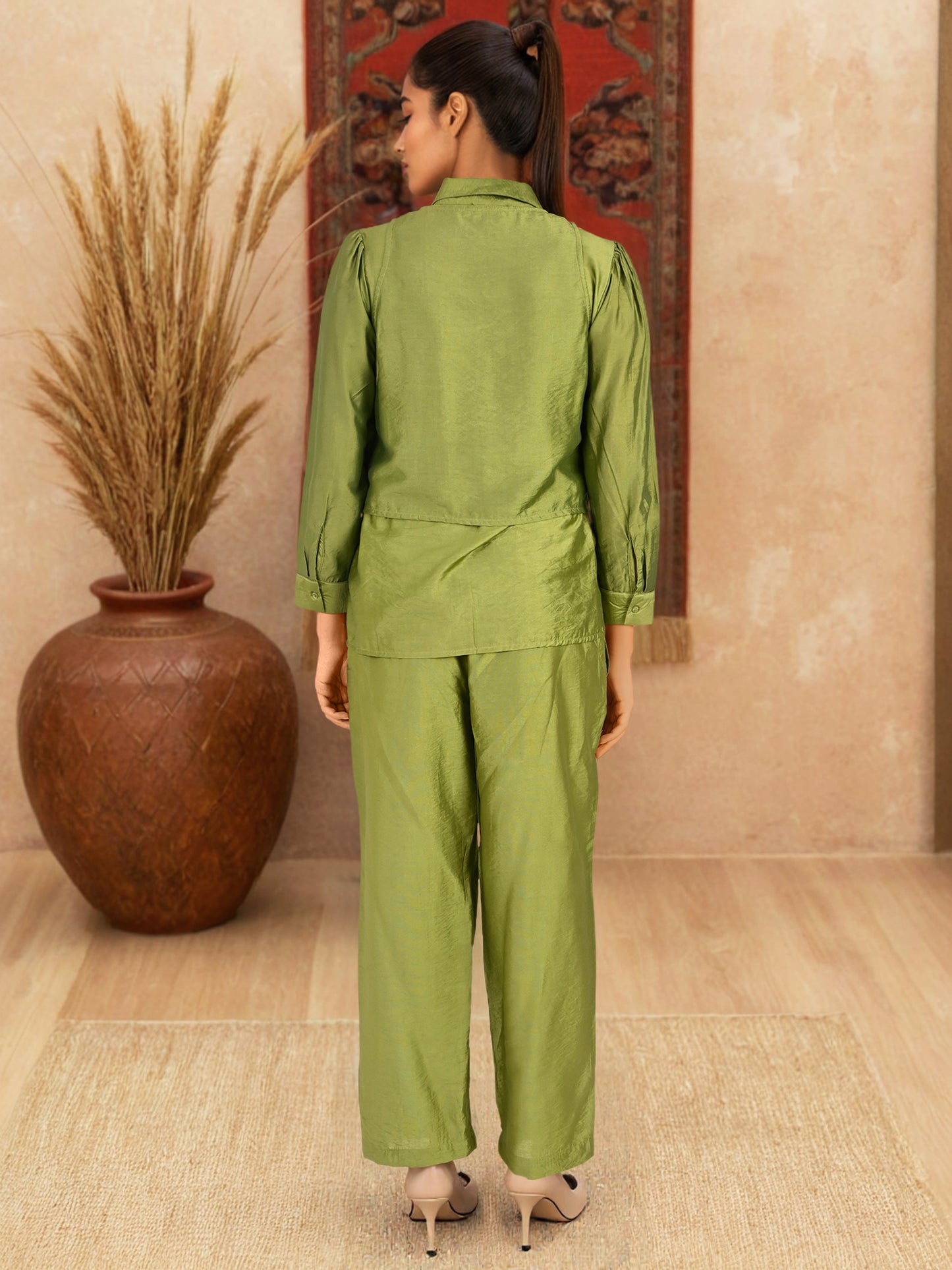 Green Sequin Partywear Waistcoat Co-Ord set