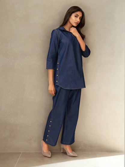 Denim Co-Ord set with Button Detailing - Coord Set for Women