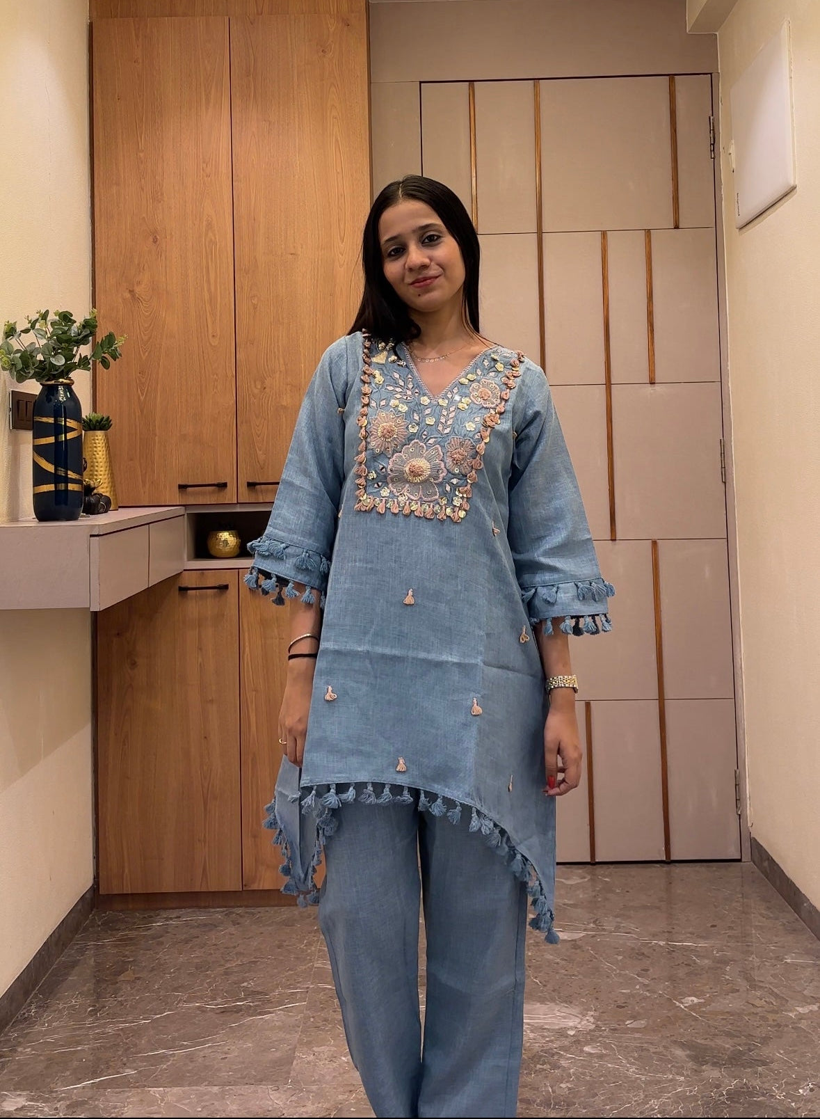 Floral Tassel Indo-Western Kurta Set - Coord Set for Women