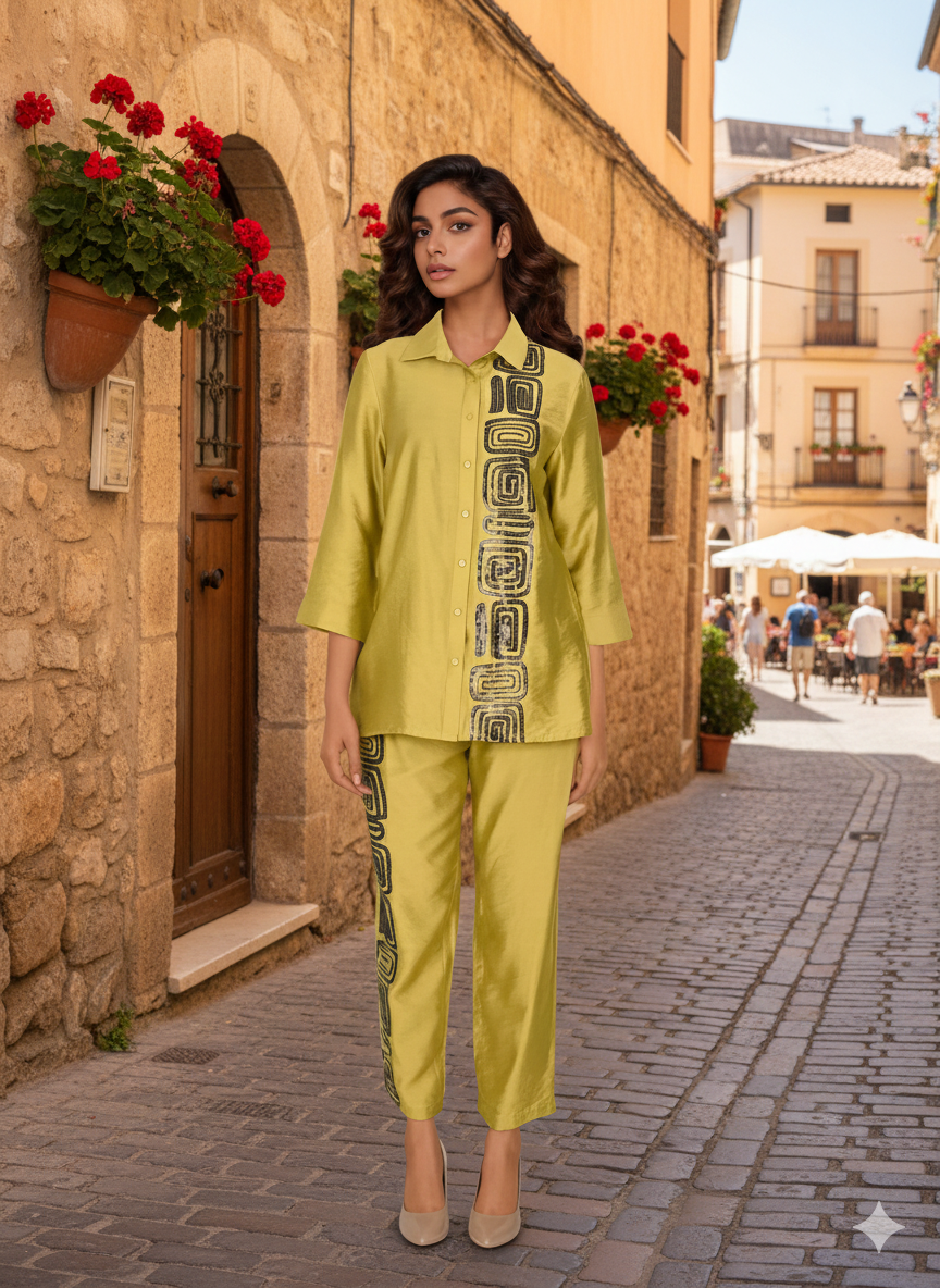 Lime Black Sequin Embroidered Coord Set