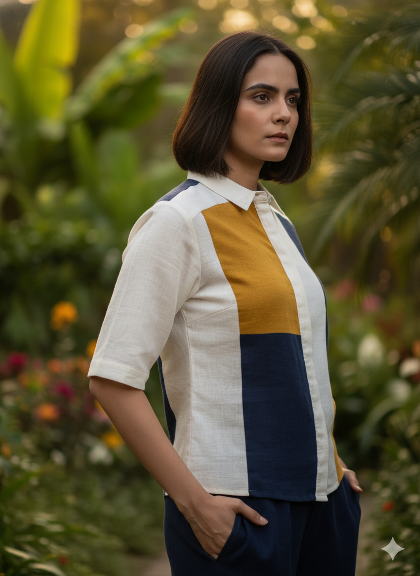 Colour Block Cotton Linen Co-Ord set