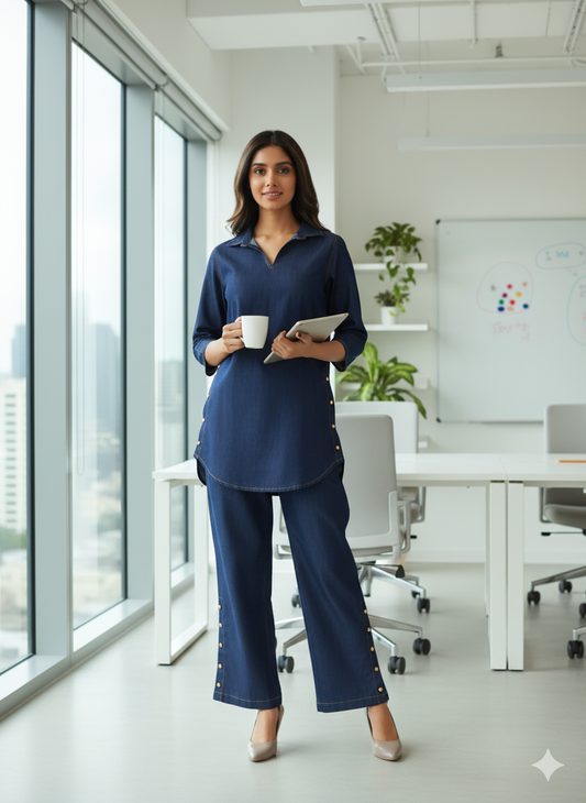 Denim Co-Ord set with Button Detailing