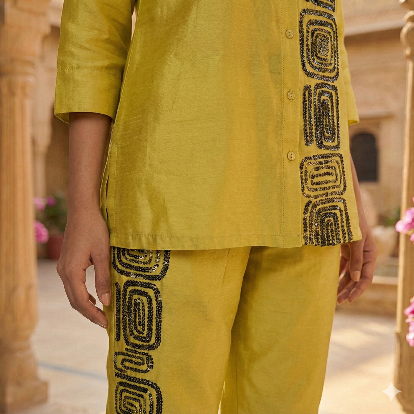 Lime Black Sequin Embroidered Coord Set