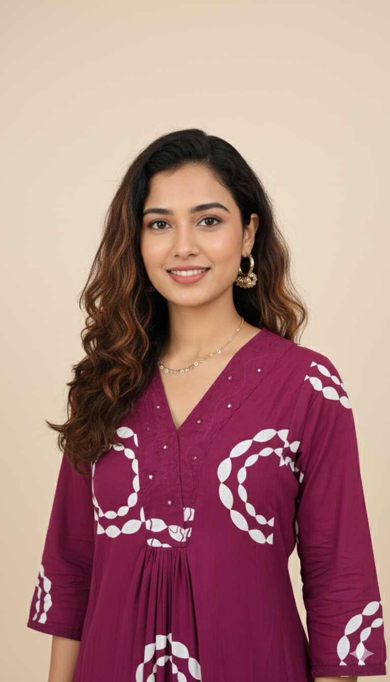 Maroon Printed Kurti Pant set