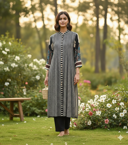 Black Ajrakh Kurta Pant Set