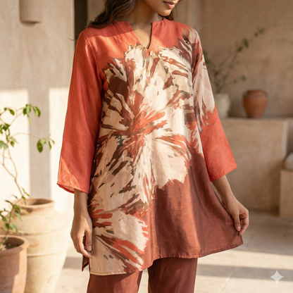 Abstract Print Kurta Pant Set with Straight Fit
