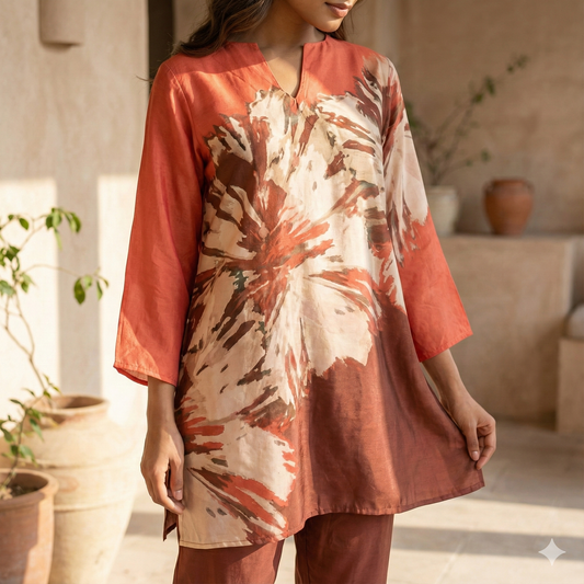 Abstract Print Kurta Pant Set with Straight Fit