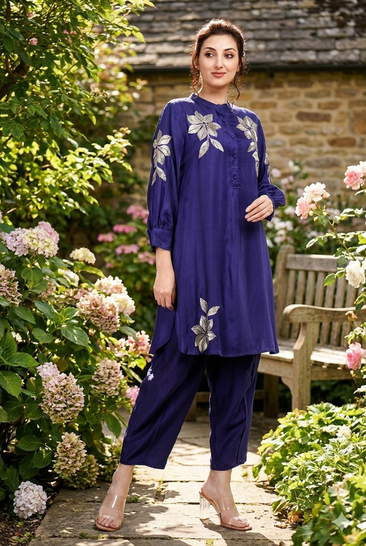 Navy Blue Floral Co-Ord Set