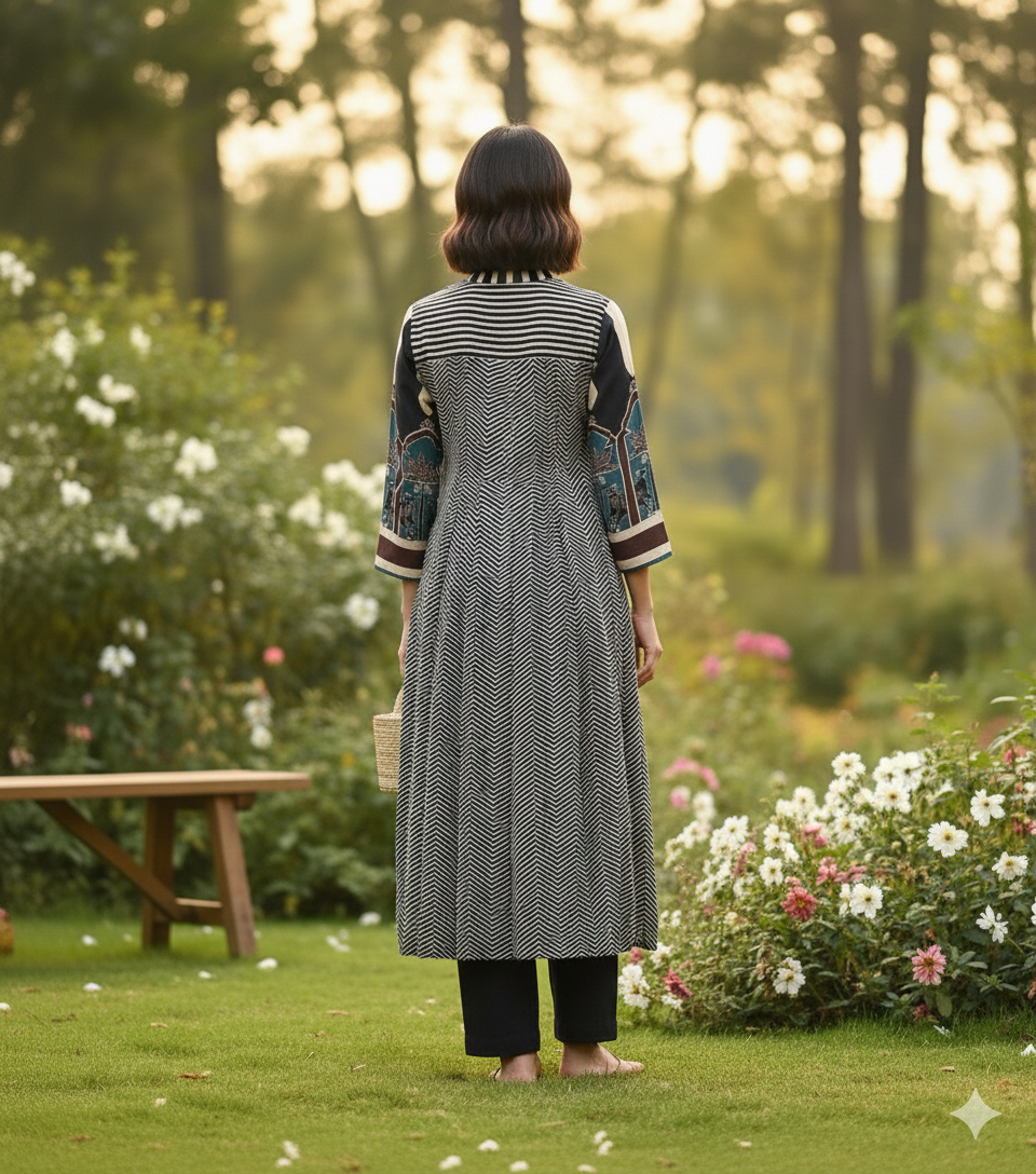 Black Ajrakh Kurta Pant Set