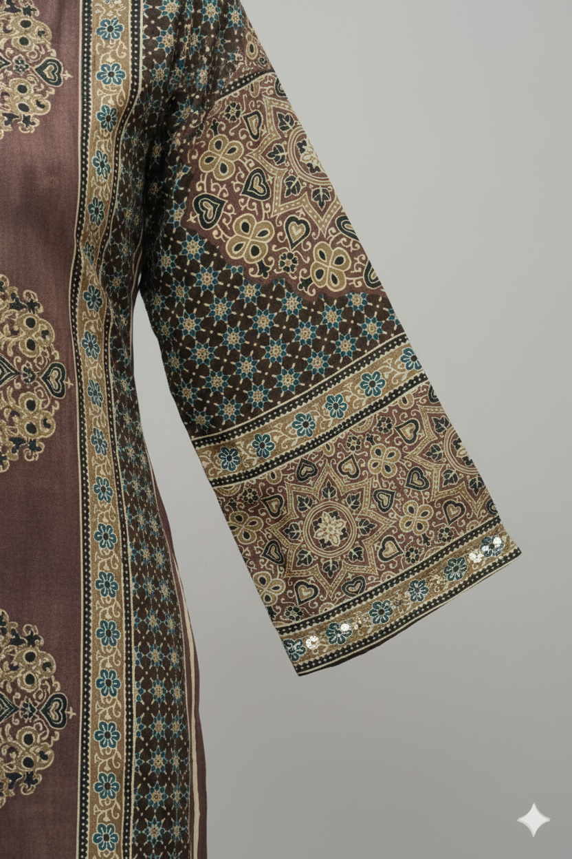 Deep Brown Ajrakh Print Kurta Pant set