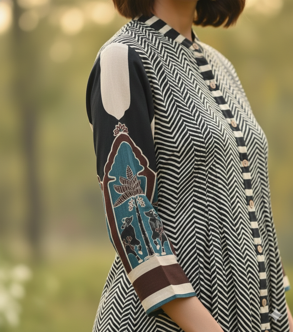 Black Ajrakh Kurta Pant Set