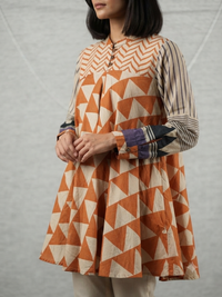 Orange Mul Chanderi Short Kurti for Women