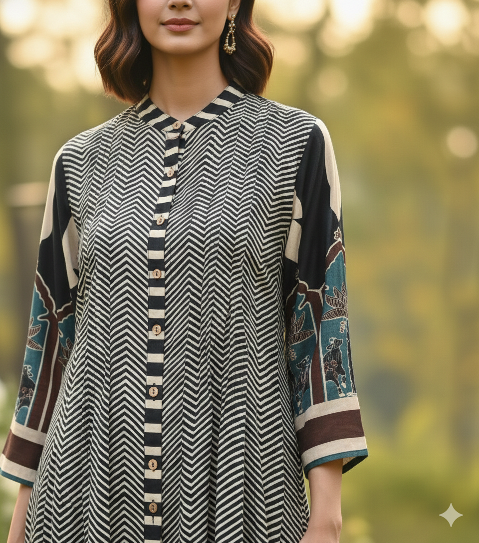 Black Ajrakh Kurta Pant Set