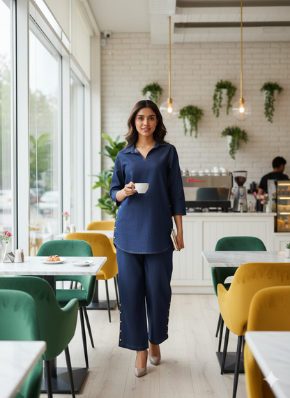 Denim Co-Ord set with Button Detailing - Coord Set for Women