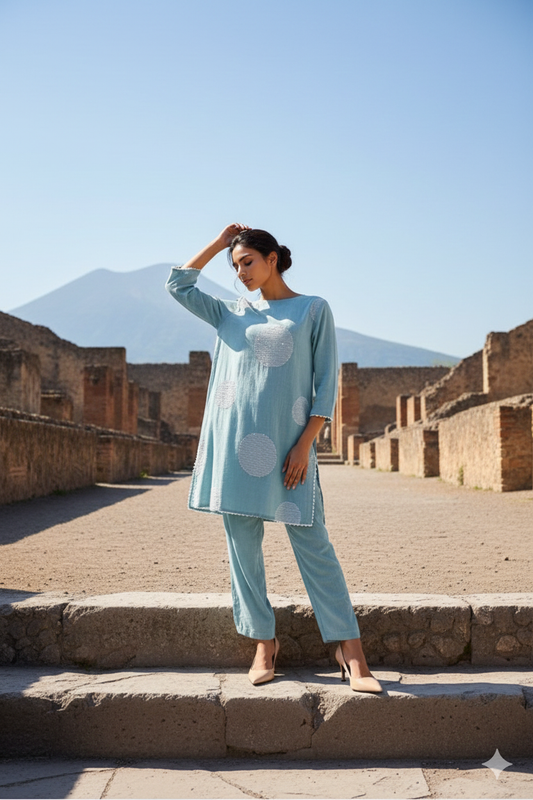 Light Blue Embroidered Kurta Set