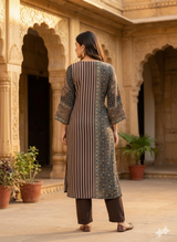 Deep Brown Ajrakh Print Kurta Pant set