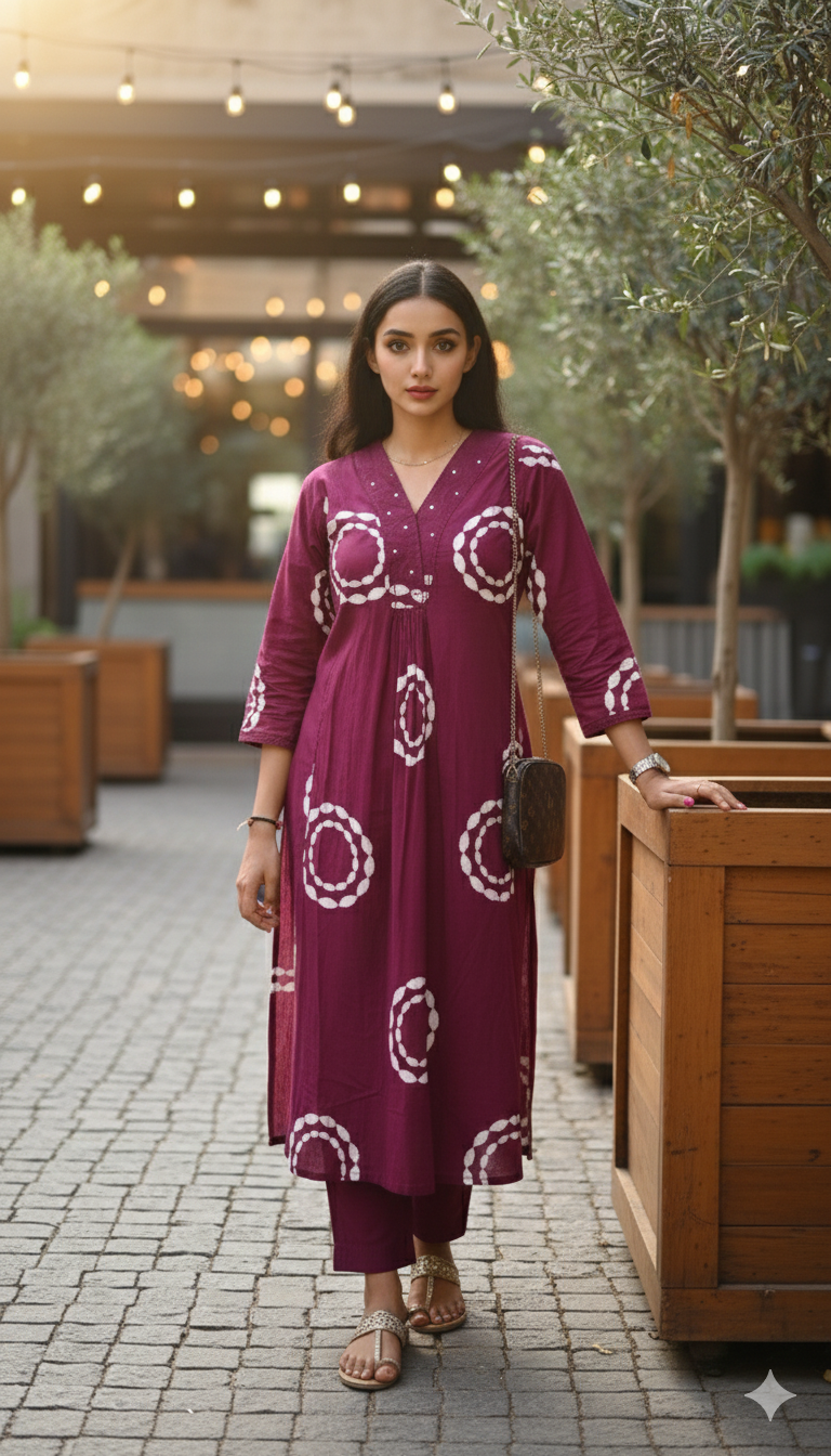 Maroon Printed Kurti Pant set