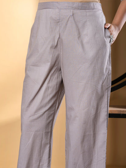 Grey Cotton Coordset Embroidered Loungewear for women